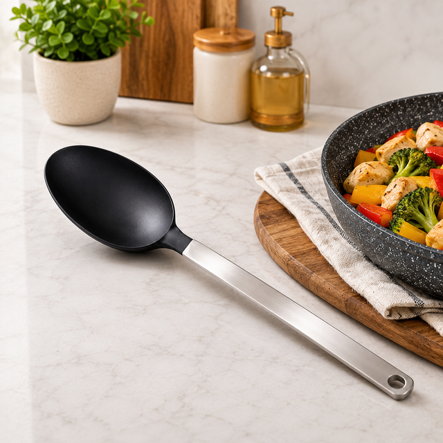 Signature Silicone & Stainless Steel Cooking Spoon – 14 Inch