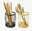 Round metal utensil holder for organizing spoons, forks, knives, chopsticks and kitchen utensils on the countertop