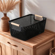 Large size Modern hard Plastic Storage Basket with Wooden Handles