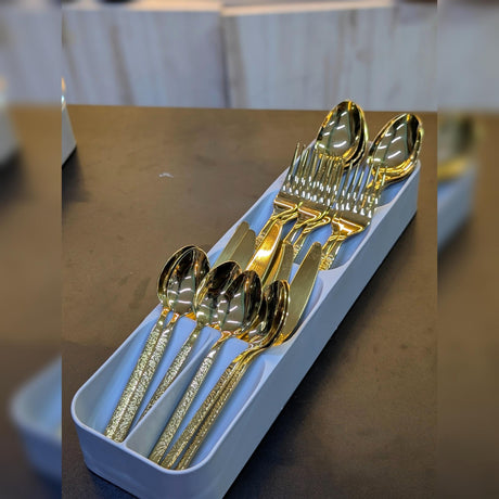 Premium Gold Cutlery Set with Holder (24pcs + Tray Organizer)