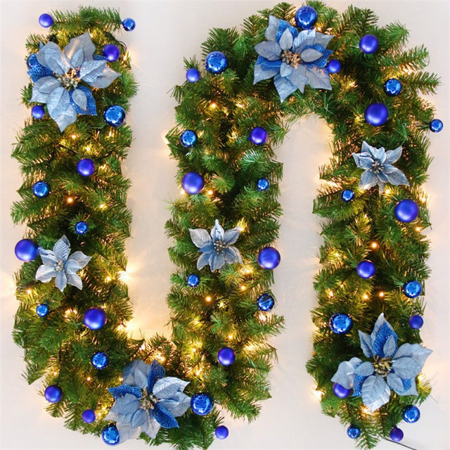 CHRISTMAS GARLAND WITH FLOWERS, BALLS & LED LIGHTS