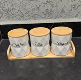 3pcs Ceramic Canisters Set  with Bamboo Stand
