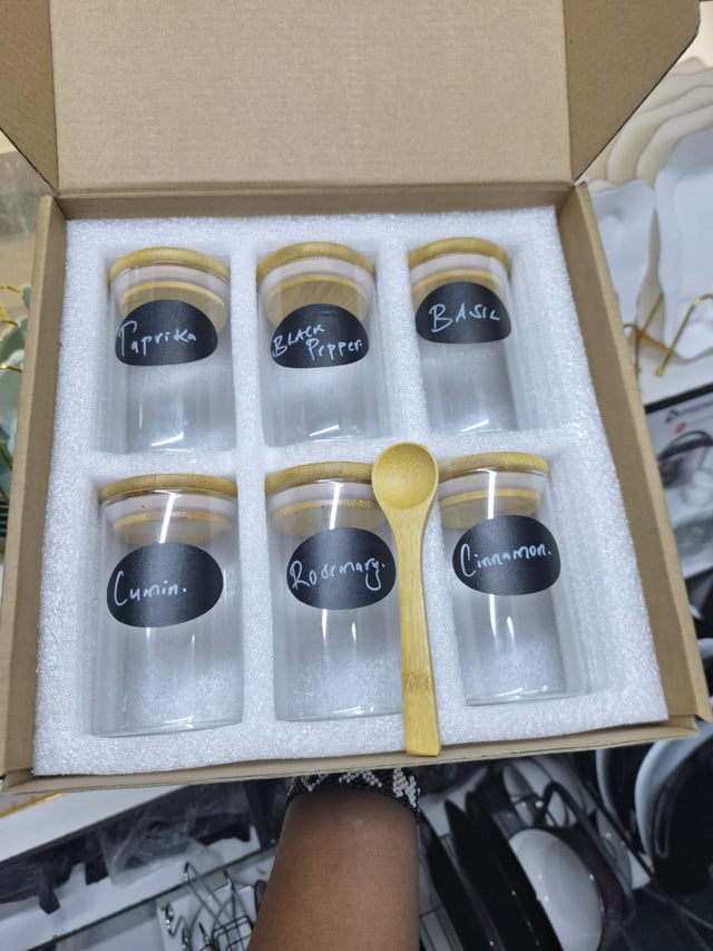 Round Glass Jars with Bamboo lid And Spoon 6-pack