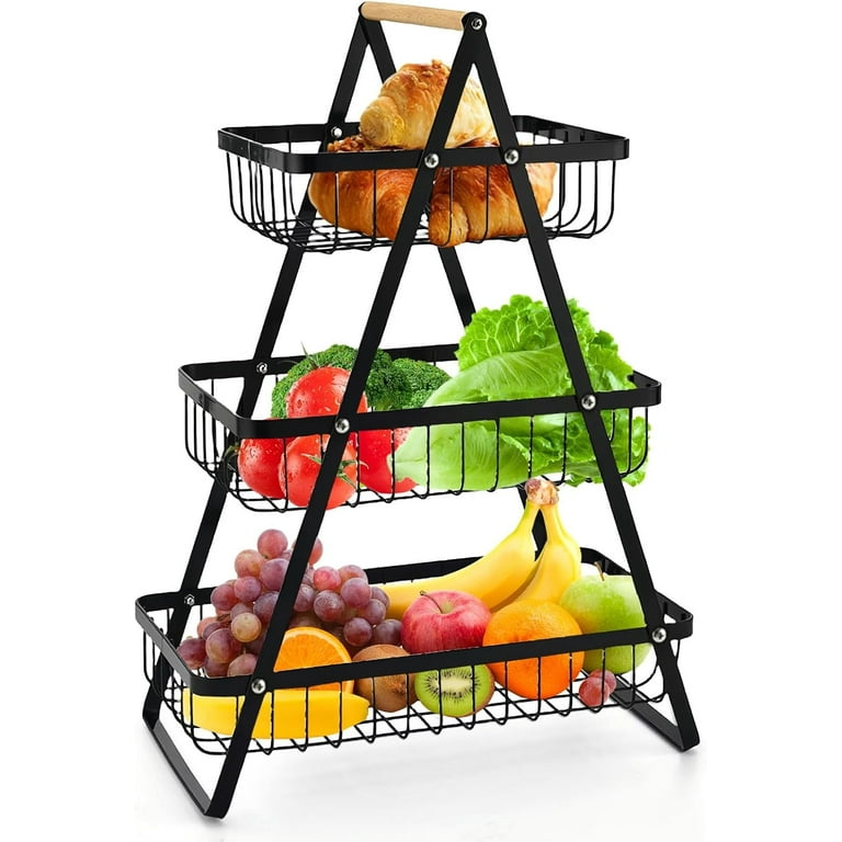 Triangular 3-Layer Metal Fruit Rack — 47 cm Height