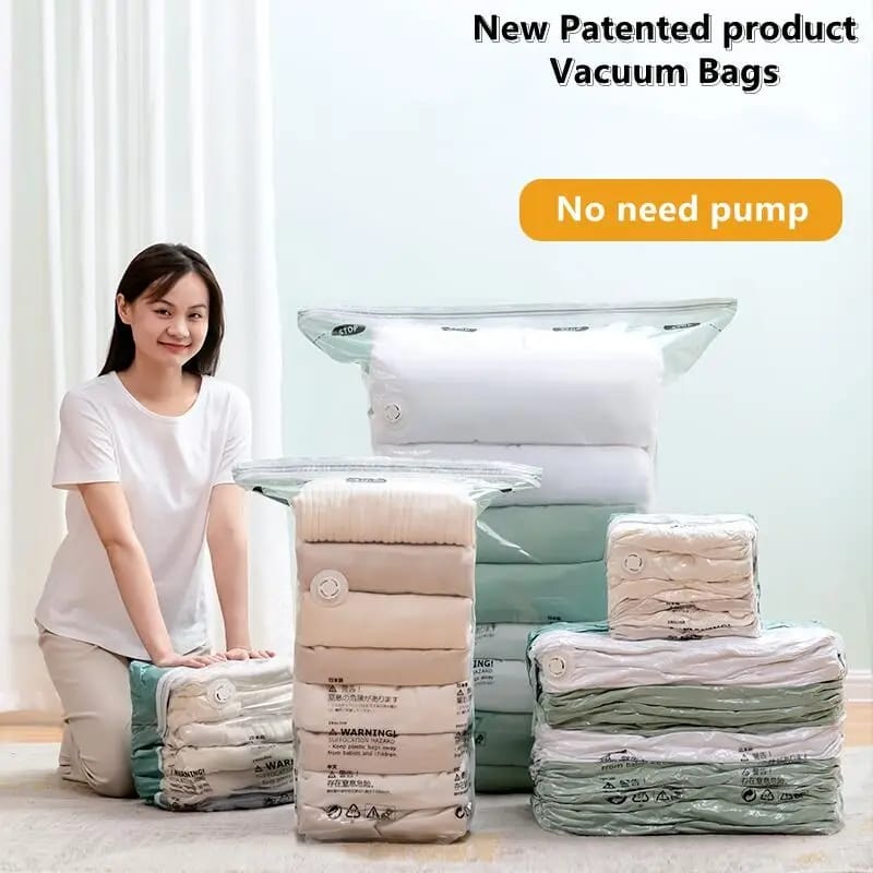 set No Pump Needed Vacuum Storage Bags for Clothes Blankets Comforters Sweaters Pillows Home Compression Seal Bags Space Saver Bags 5pcs