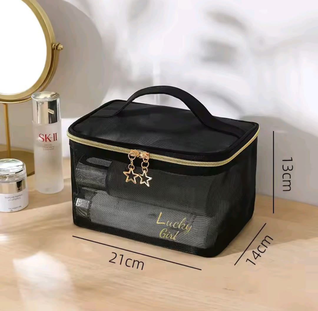 Pretty Transparent Toiletry Bag – Double Zippers, Multifunction Cosmetic Storage Bag