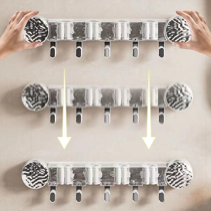 Multi-Purpose Hooks Mop Hanger / Rack with  Hanging Hooks & Self adhesive Stickers