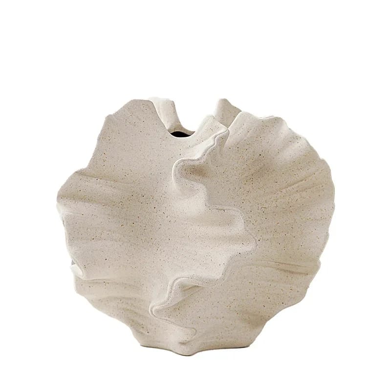 Minimalist Art Irregular Decoration White Shell Shape Matte Clay Ceramic Vase