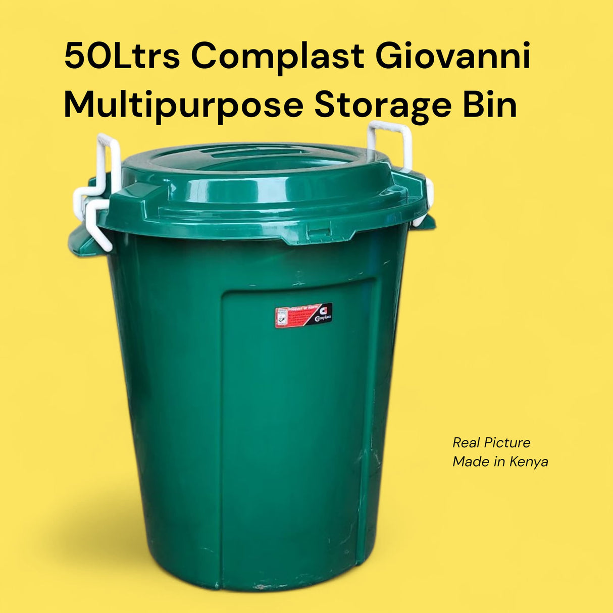 Multipurpose plastic storage bin with side clips — 50 litres