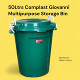 Multipurpose plastic storage bin with side clips — 50 litres