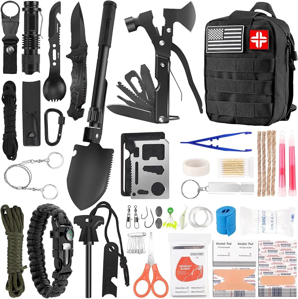 Survival Kit and First Aid Kit, Professional Survival Gear and Equipment with Molle Pouch 142Pcs