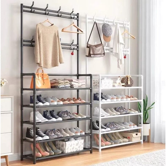 Big Size Entryway Coat Rack with  Shoe BenchTier Storage Shelves Clothes