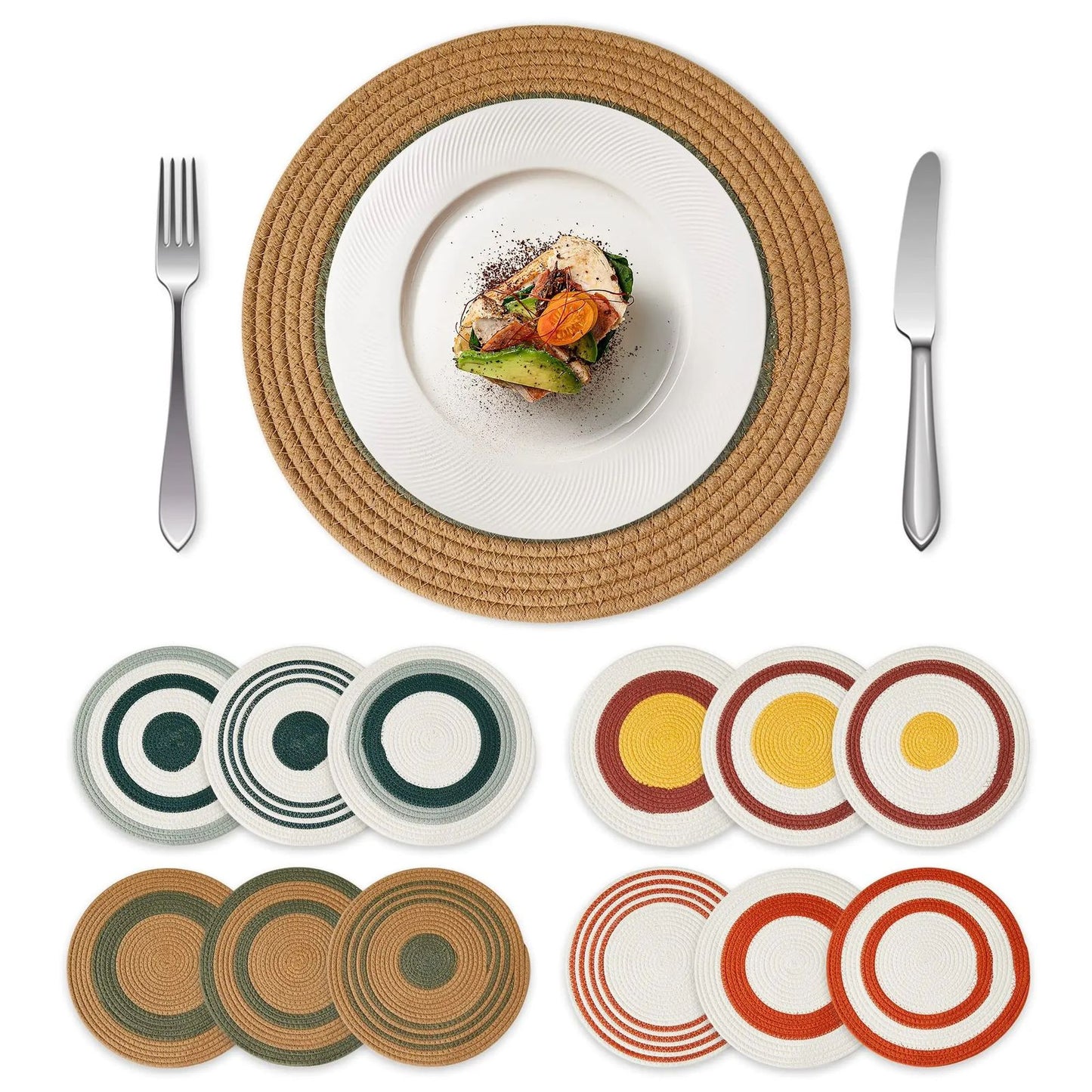 Round Woven Placemats Table Mats Set of 6 Large