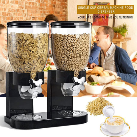 Twin Cereal Dispenser
🍛 Double Containers: Two separate canisters for storing different cereals or snacks

🔄 Portion Control: Easy-twist knobs dispense measured amounts with minimal mess

🧼 Hygienic & Airtight: Keeps food fresh and protected from moisture

🏠 Perfect For: Home kitchens, breakfast bars, offices, and cafes

A neat, space-saving solution for organized and mess-free cereal serving.