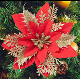 Christmas Tree Flower Décor — Gold / Red 20–25 cm diameter