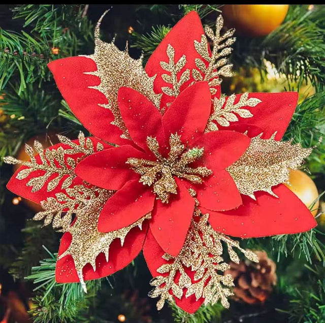 Christmas Tree Flower Décor — Gold / Red 20–25 cm diameter