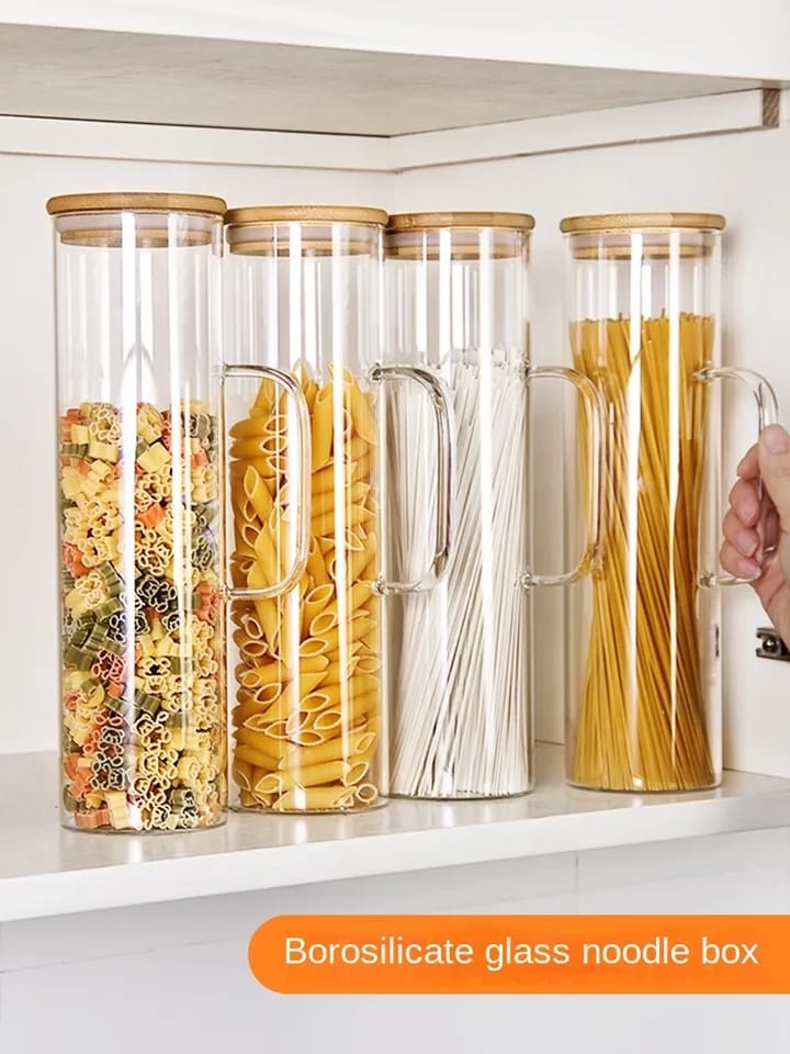 Glass Spaghetti Jar with Bamboo lid and Handle