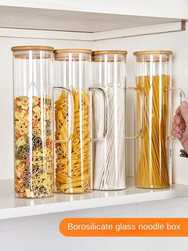Glass Spaghetti Jar with Bamboo lid and Handle