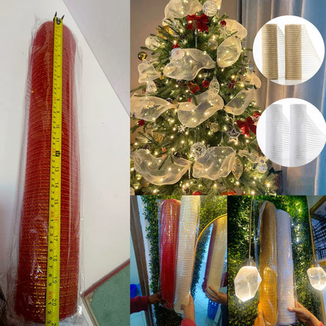 Decorative Glitter Mesh Ribbon Roll for Christmas Tree Decoration 53cm 10 Yards