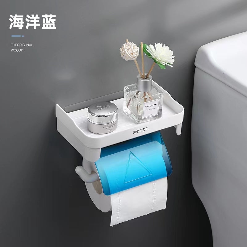 Wall mounted tissue holder with self adhesive sticker