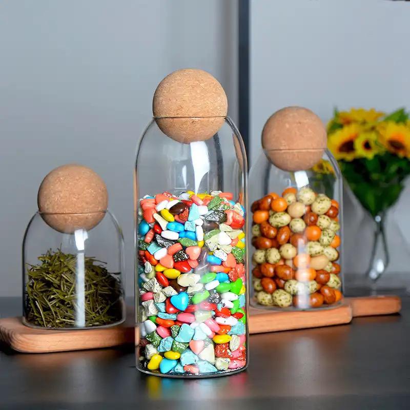 Open Ball Cork Transparent Jar with Bamboo Lid