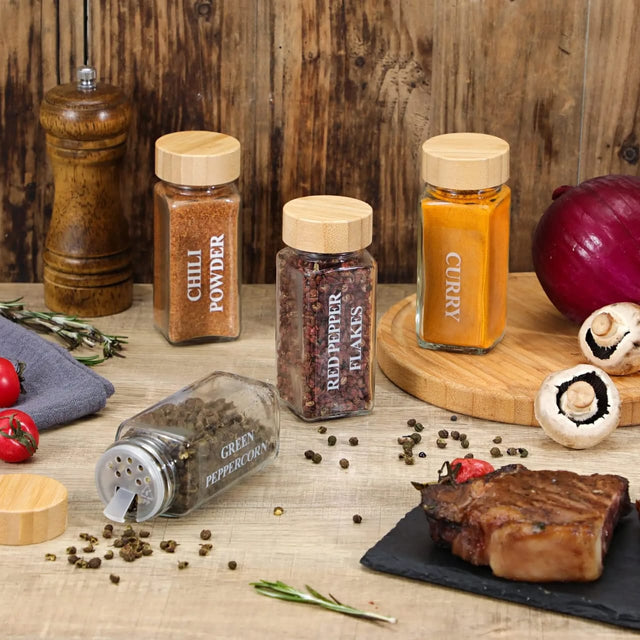 Set glass storage jars with bamboo lid