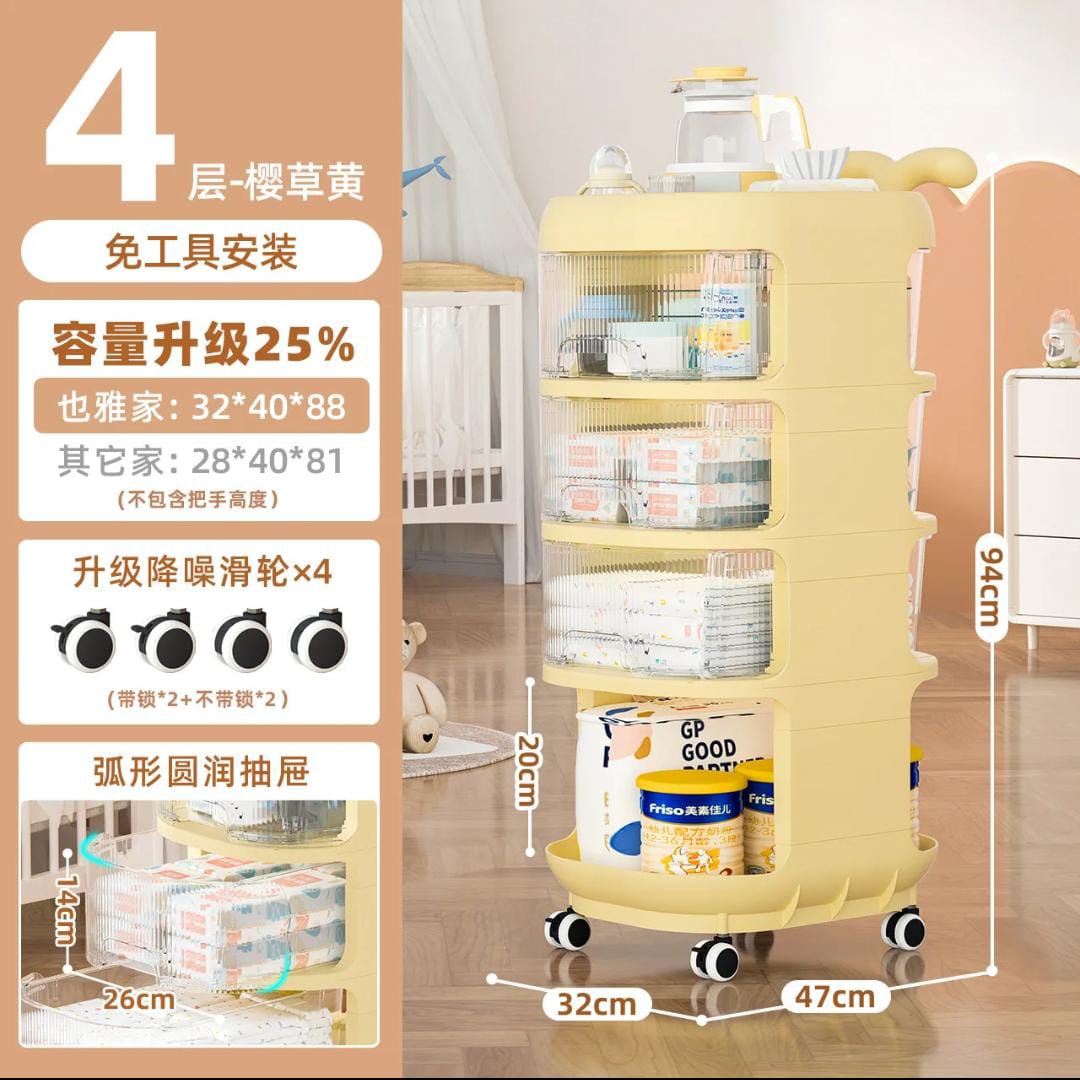 Multiple purposes Baby Supplies Shelf Whale Cart Floor To Floor Multi Story Bedroom Mobile Snack Storage Shelf PP