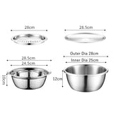 Stainless Steel Mixing Bowl &  Colander Set with Lids (304 Grade) 4-Piece set 26cm