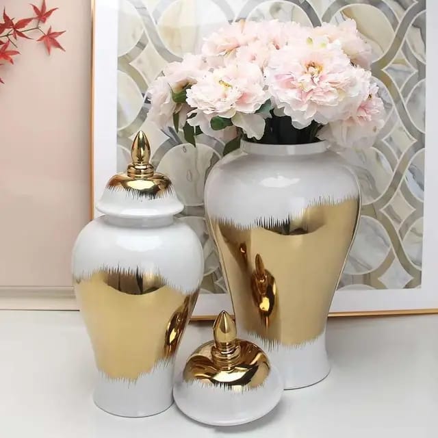Porcelain   Pattern  Ginger Pot  Flower Vase Home Furnishing Decoration Gold Vintage Bottle