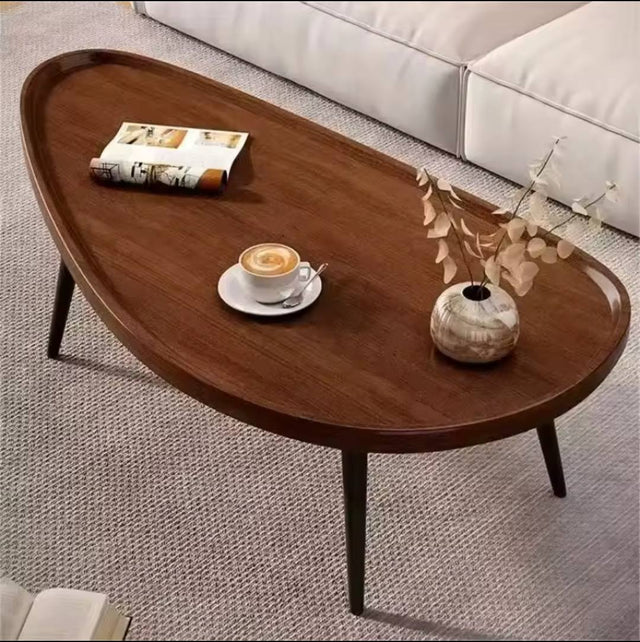 Coffee table walnut finish pebble shape black legs living room — iDecorators Kenya