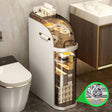 Bathroom storage cabinet white slim with wheels beside toilet — iDecorators Kenya