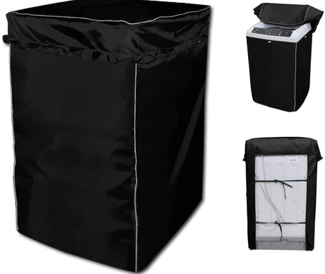 Black waterproof top load washing machine cover made from Oxford polyester fabric, size 58 × 61 × 96 cm.