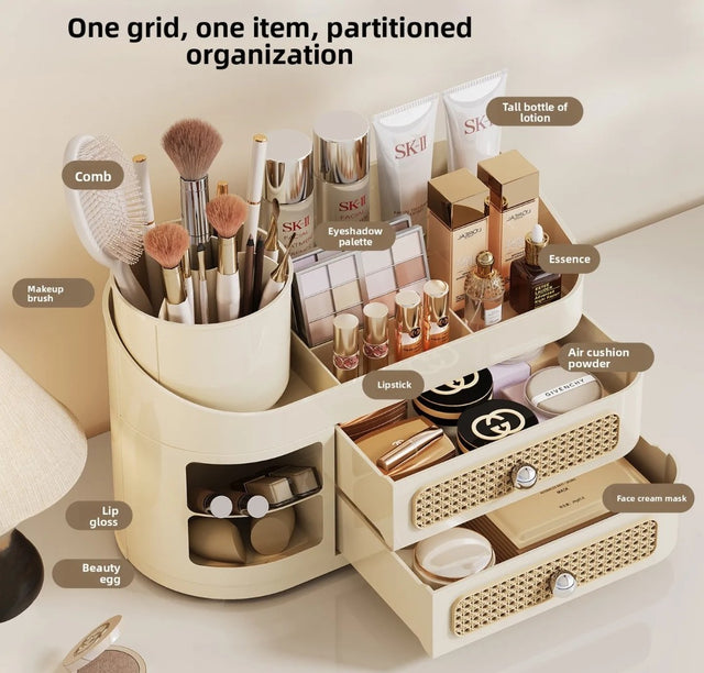 Makeup Storage Organizer with Rotating Brush Holder & Drawers  grc