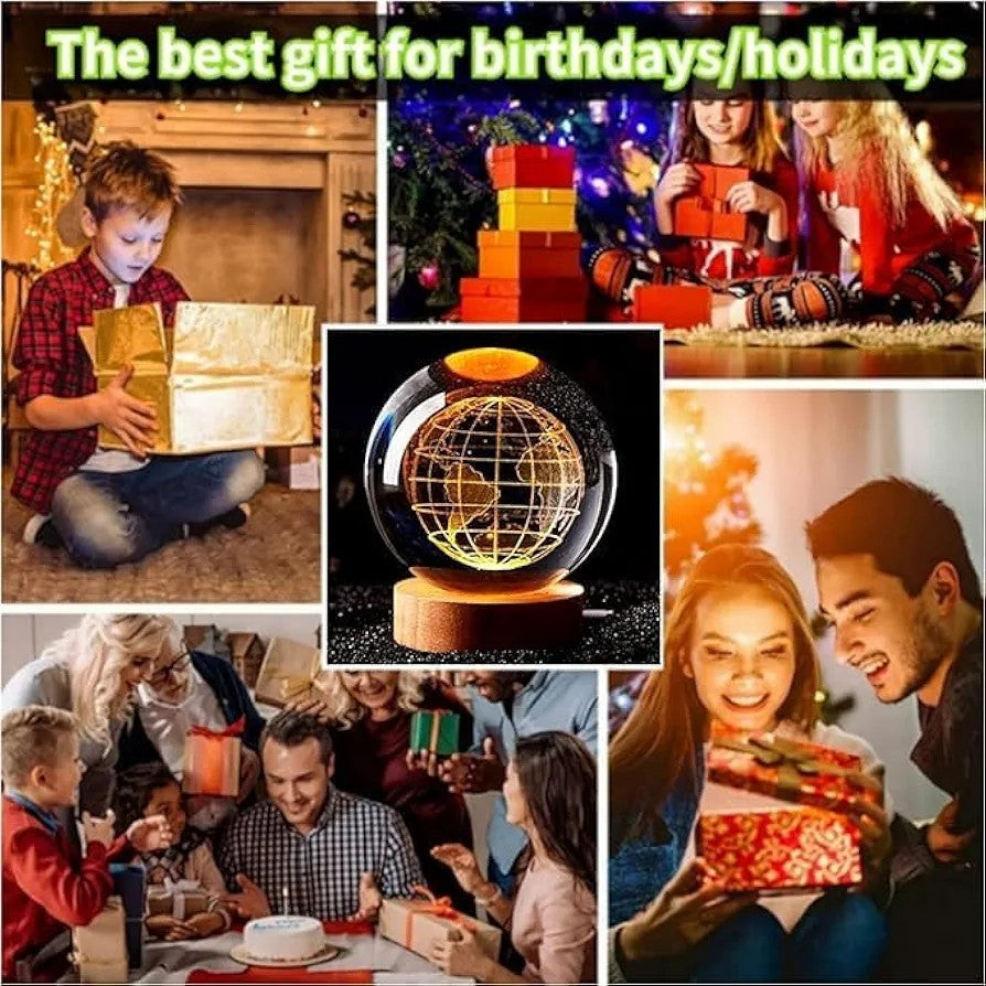 3D Earth Crystal LED Ball Night Lamp Warm Light - Compact USB Wall Charger 5V1A Output 1 For Birthday Christmas Astronomy Space Gifts For Boys Girls (Crystal Earth)