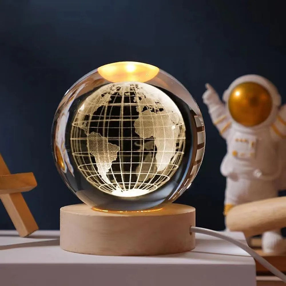 3D Earth Crystal LED Ball Night Lamp Warm Light - Compact USB Wall Charger 5V1A Output 1 For Birthday Christmas Astronomy Space Gifts For Boys Girls (Crystal Earth)