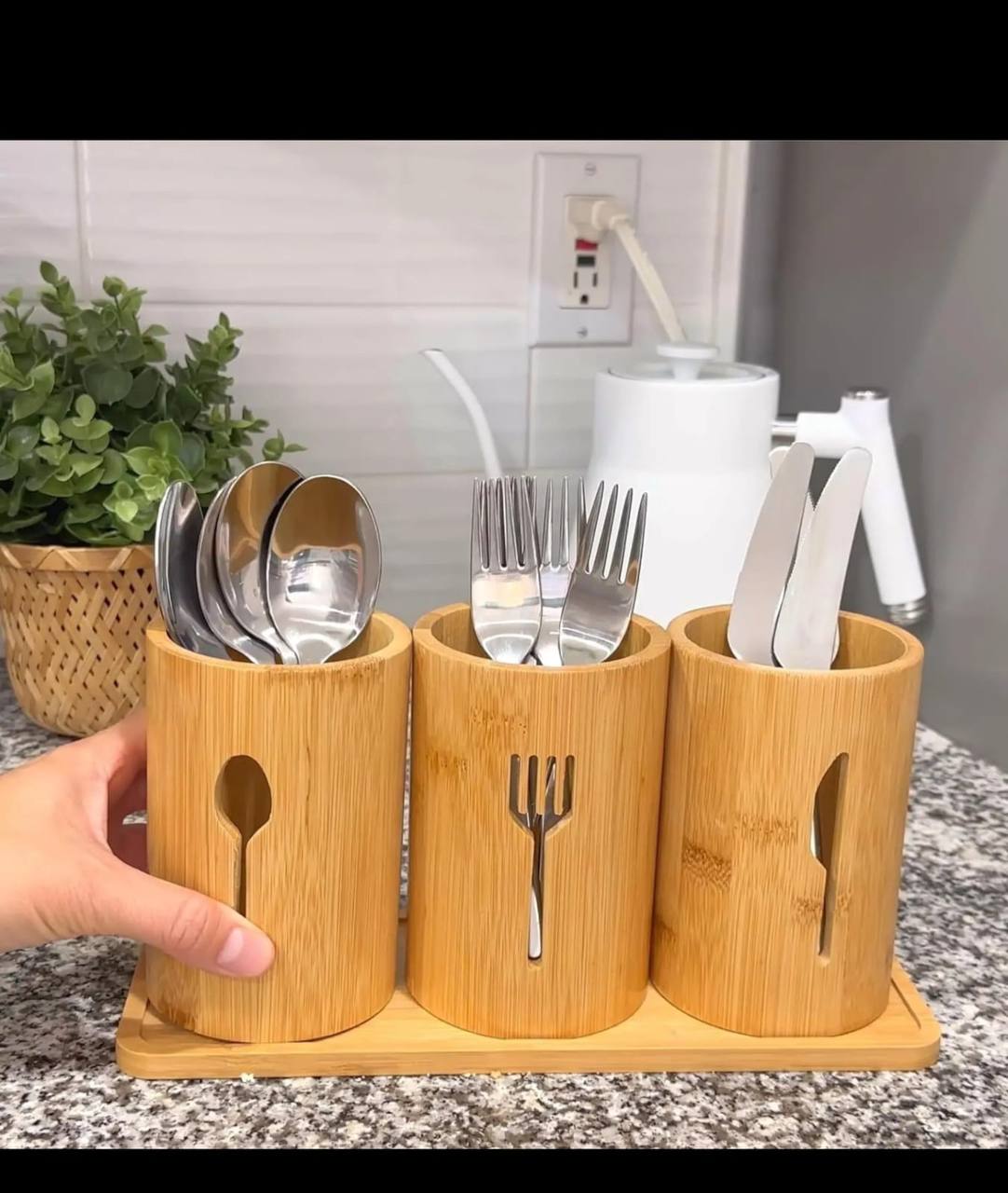 Cutlery holder set natural bamboo on kitchen counter — iDecorators Kenya