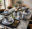 Dinner set frosted swirl glass stacked plates and bowls on marble table — iDecorators Kenya
