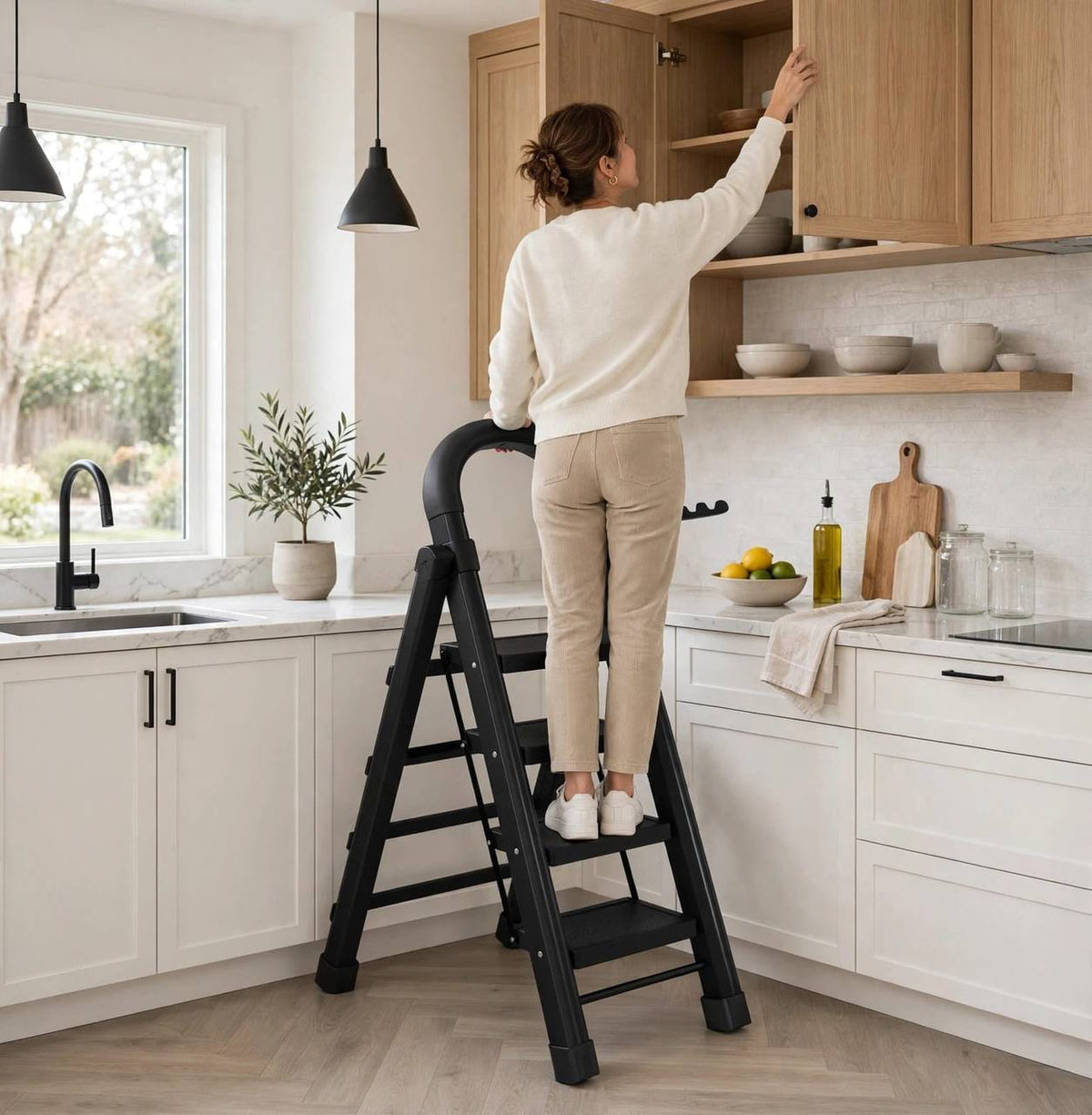 Step ladder white steel 4 step folding with dimensions — iDecorators Kenya