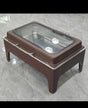 Luxury 9L rectangular single compartment chafing dish with wooden brown finish and hydraulic glass lid.