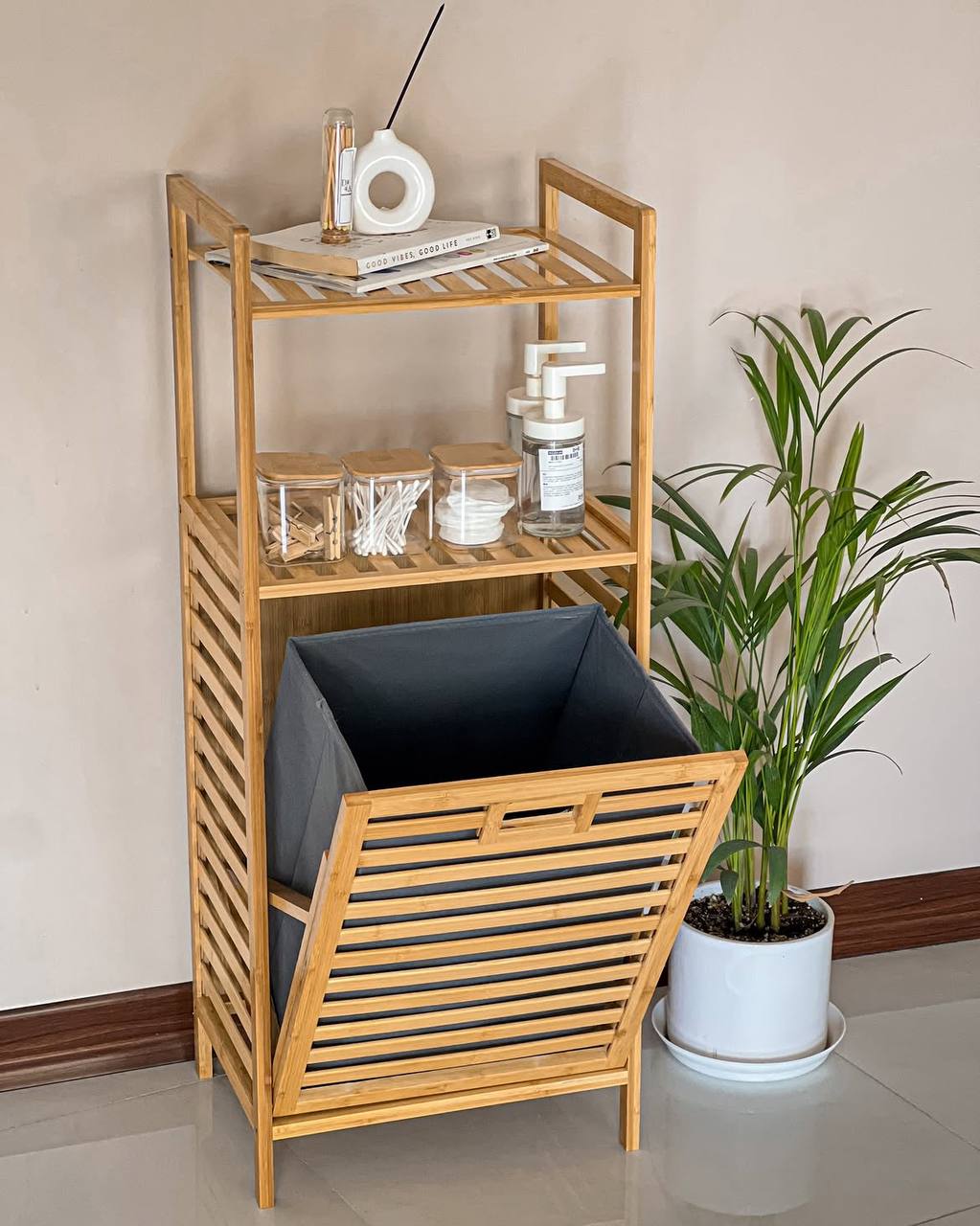 Laundry hamper cabinet natural bamboo open tilt out basket — iDecorators Kenya