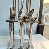 Luxury Silver Textured Cutlery Set — 24-Piece with Stand