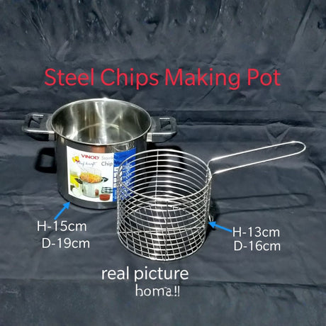 Vinod Stainless Steel Chips Making Pot with Fry Basket — 2-Piece Set