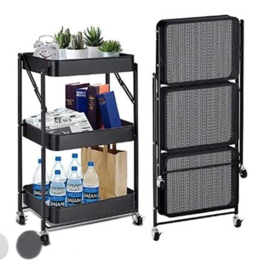 Foldable metallic mesh trolley rack — 3 layers