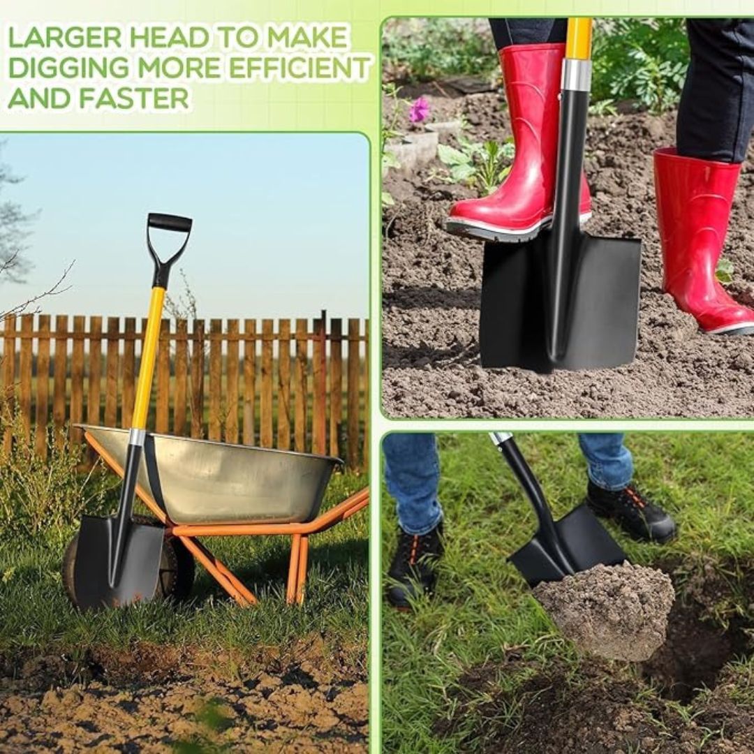Gardening Steel Spade – Strong, Sharp & Built for Heavy-Duty Use

Durable Steel Blade – Ideal for digging, edging, and moving soil with ease.

Ergonomic Handle – Designed for a comfortable grip and better control.

Rust-Resistant Finish – Built to withstand outdoor conditions and last longer.

Multipurpose Tool – Suitable for landscaping, planting, and general garden maintenance.