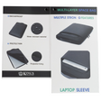 Black waterproof laptop sleeve with carry handle, front accessory pocket, and dual zipper closure.