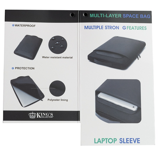 Black waterproof laptop sleeve with carry handle, front accessory pocket, and dual zipper closure.