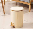 Modern 15L ribbed plastic pedal dustbin with soft-close lid measuring 25.5 cm diameter and 35.5 cm height for kitchens, bathrooms, bedrooms, and offices.