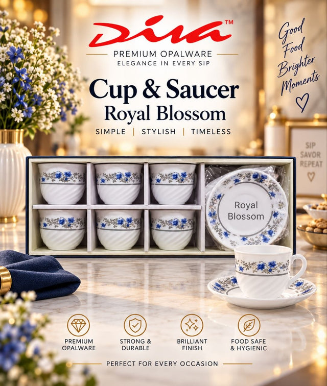 Diva Opalware Cup and Saucer Set — 12 Pieces