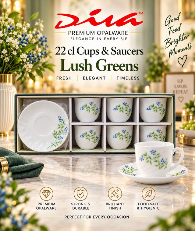Diva Opalware Cup and Saucer Set — 12 Pieces