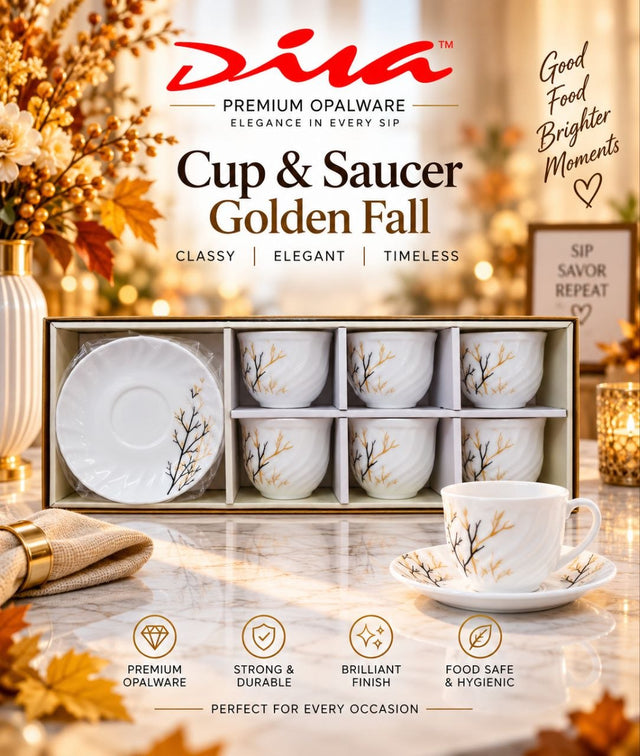 Diva Opalware Cup and Saucer Set — 12 Pieces
